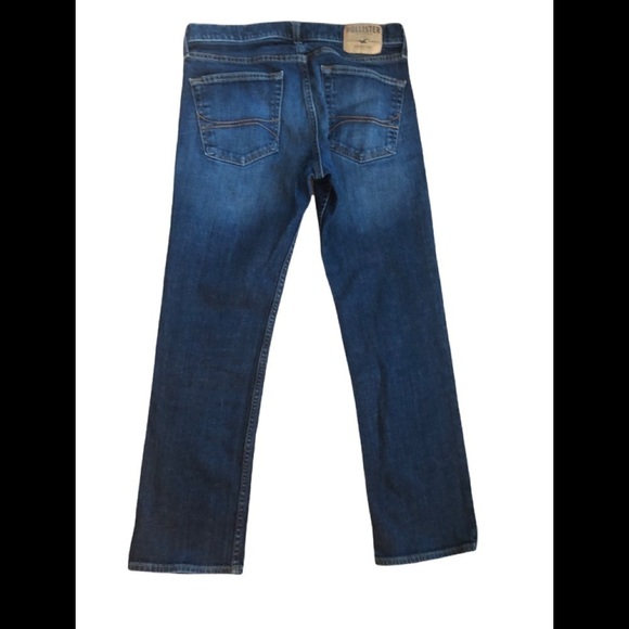 Hollister Slim Straight Dark Denim Whisker Jeans 32X30 Stretch - Picture 3 of 4